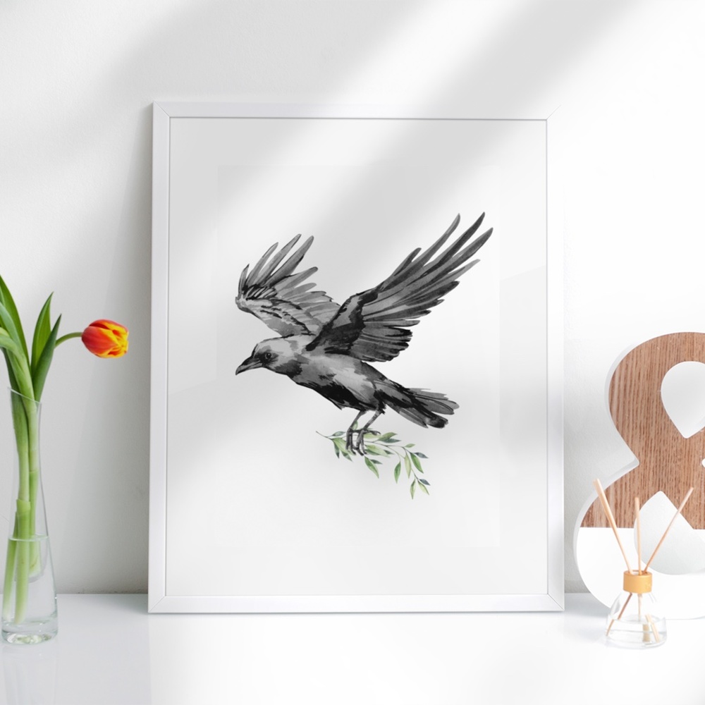 Raven Crow Watercolor Wall Art Illustration Print Poster Unframed - Picture 7 of 9
